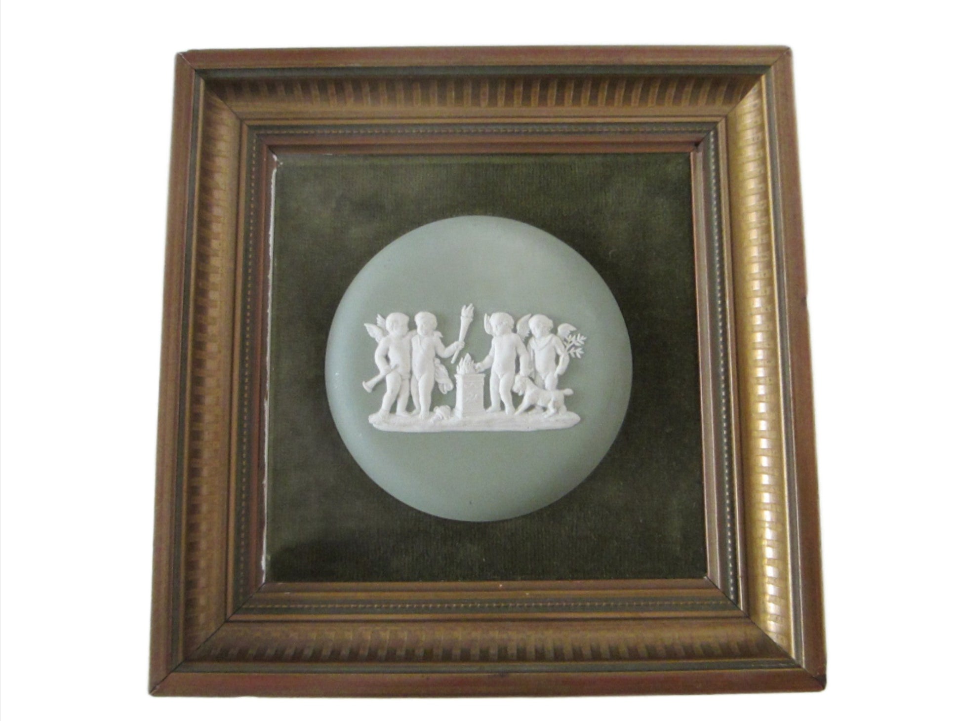 Wedgwood England Cameo Medallion Green Jasper Puttis Framed Art - Designer Unique Finds 