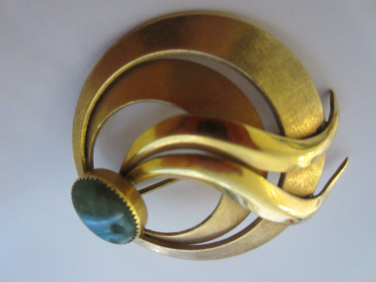 Jade Cabochon Gold Plated Brooch Hallmarked 