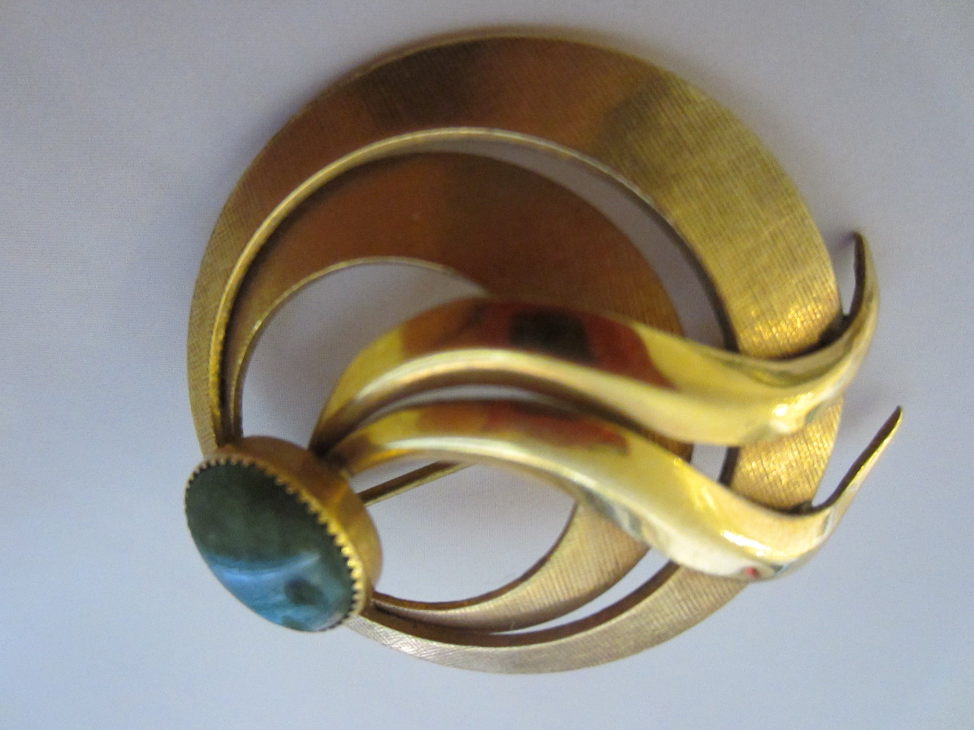 Jade Cabochon Gold Plated Brooch Hallmarked 