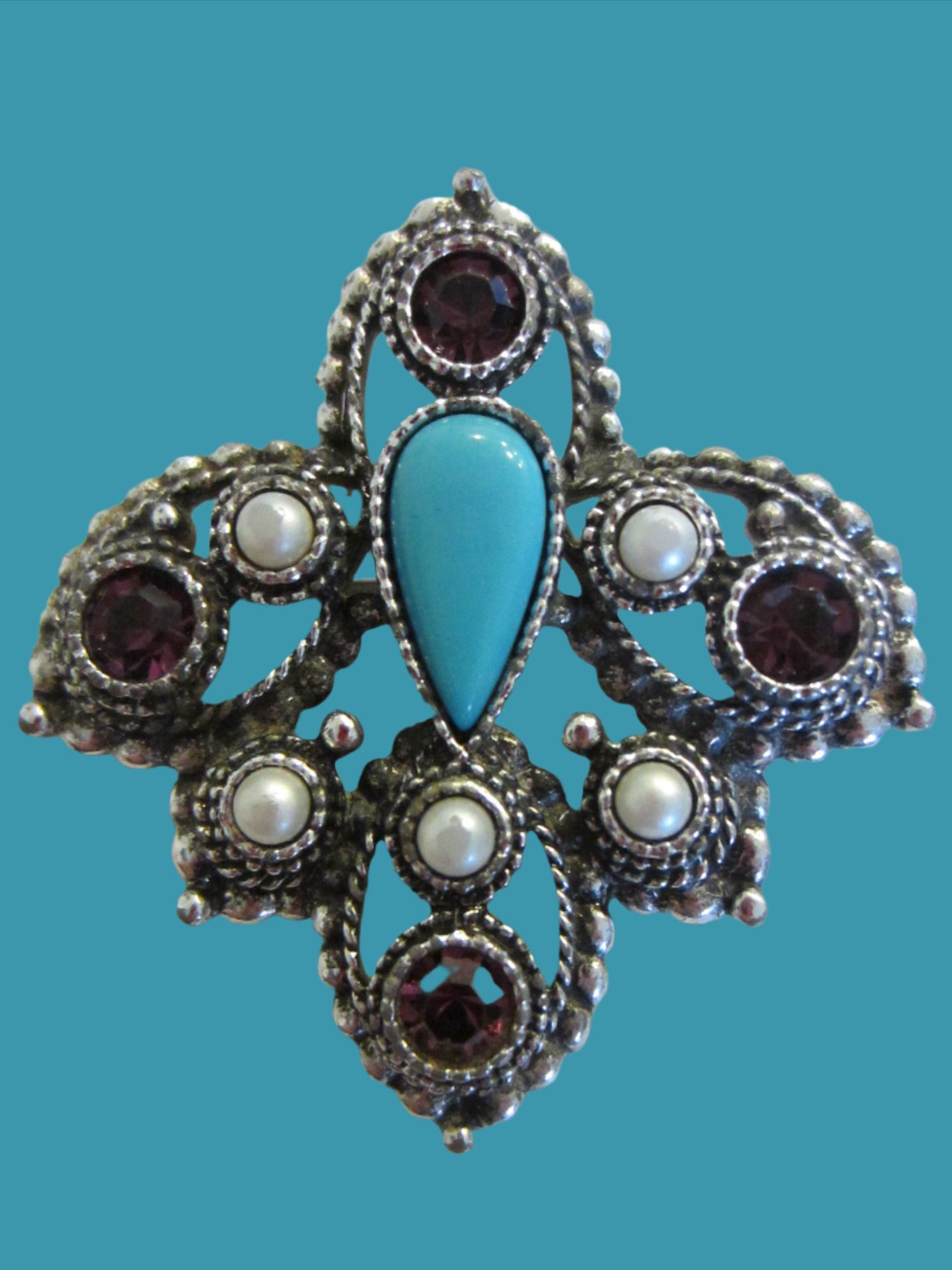 Sarah Coventry Brooch Turquoise Cabochon - Designer Unique Finds 
 - 5