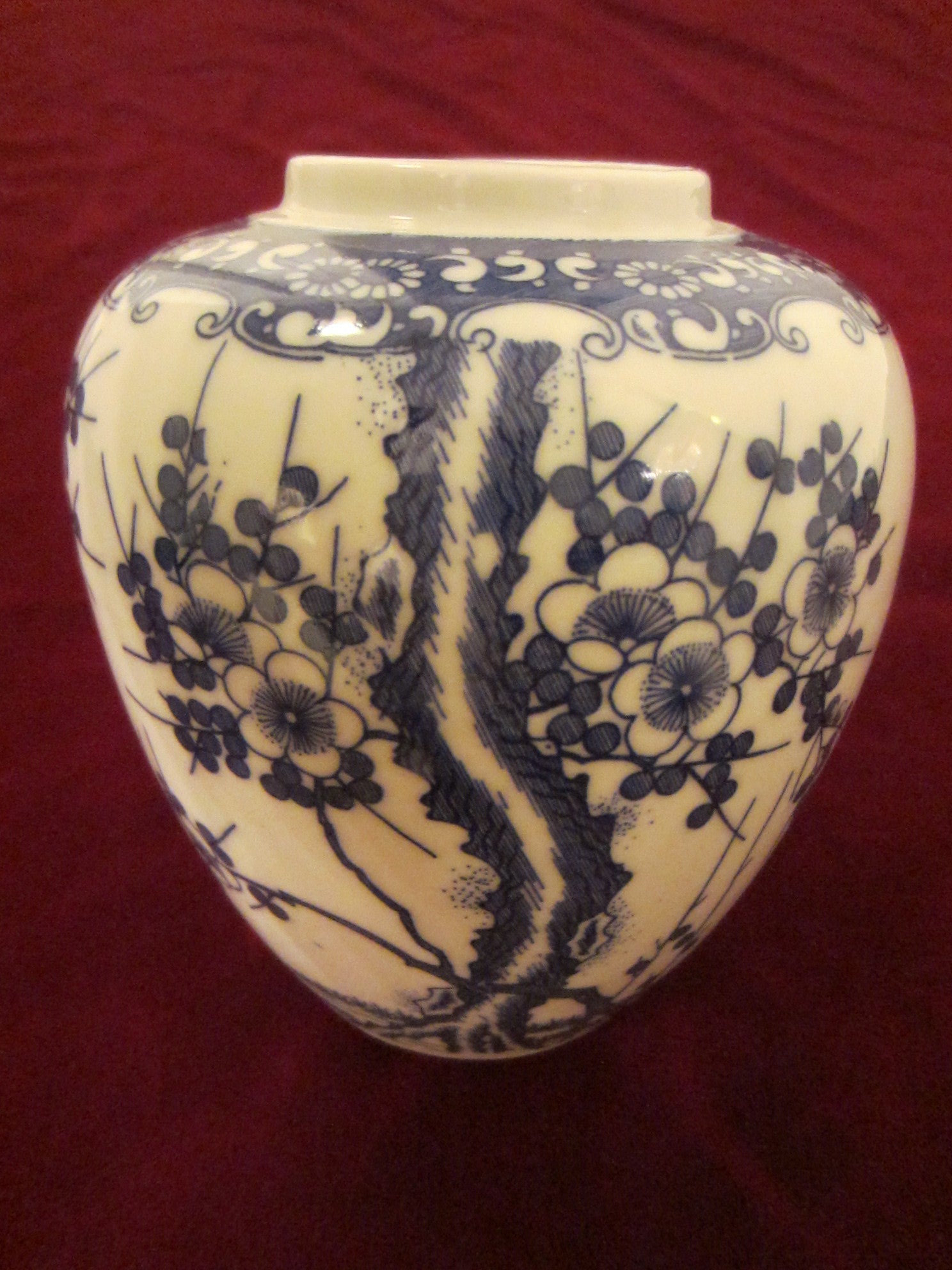 Wales Japan Porcelain Vase Blue Floral Transfer On White Chinoiserie - Designer Unique Finds 