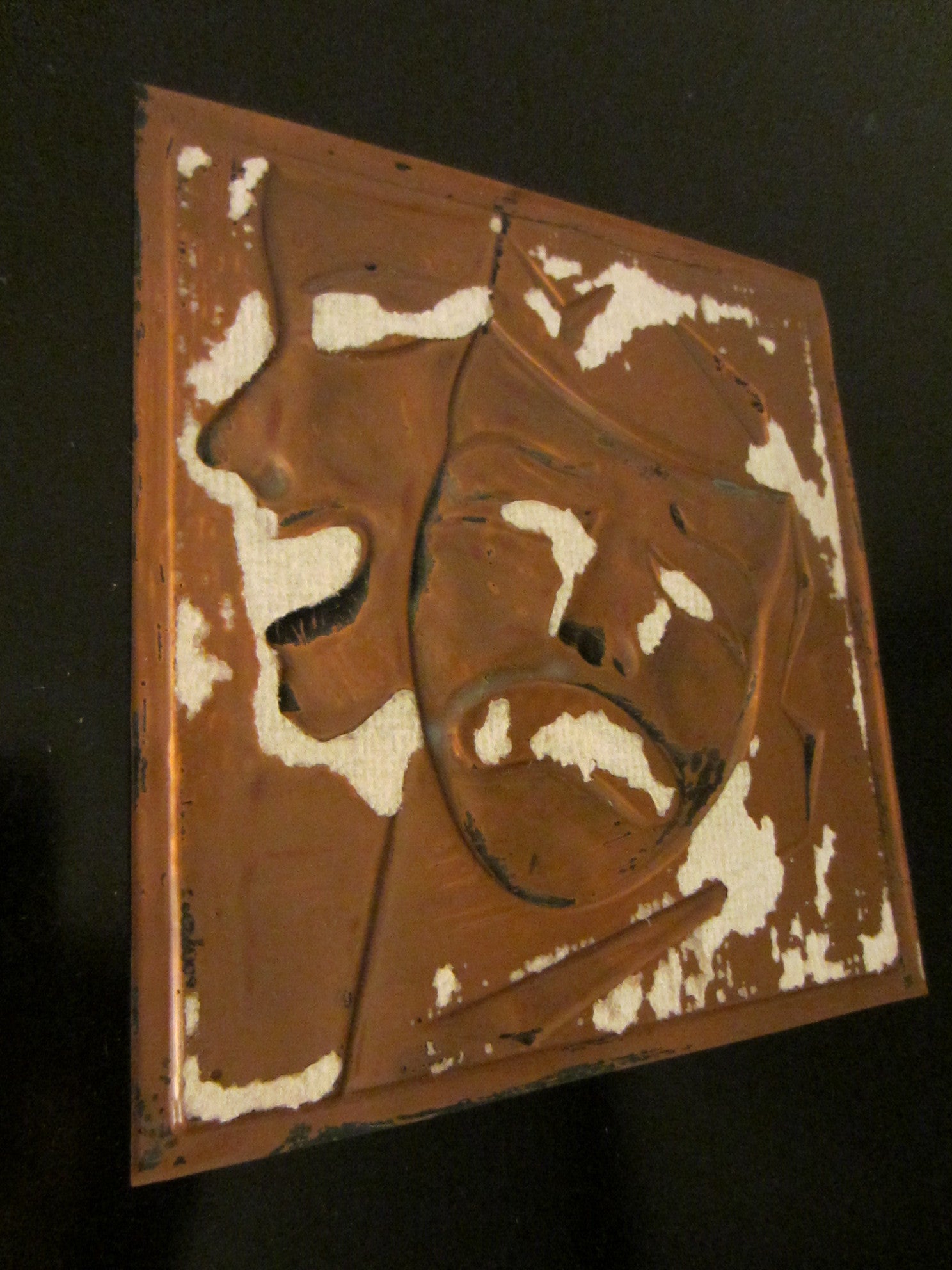 Tin Pop Art Happy Tragic Portraits Copper Accent - Designer Unique Finds 