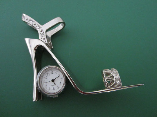 Chrome Rhinestone Modern Open Toe High Heel Shoe Desk Clock - Designer Unique Finds 