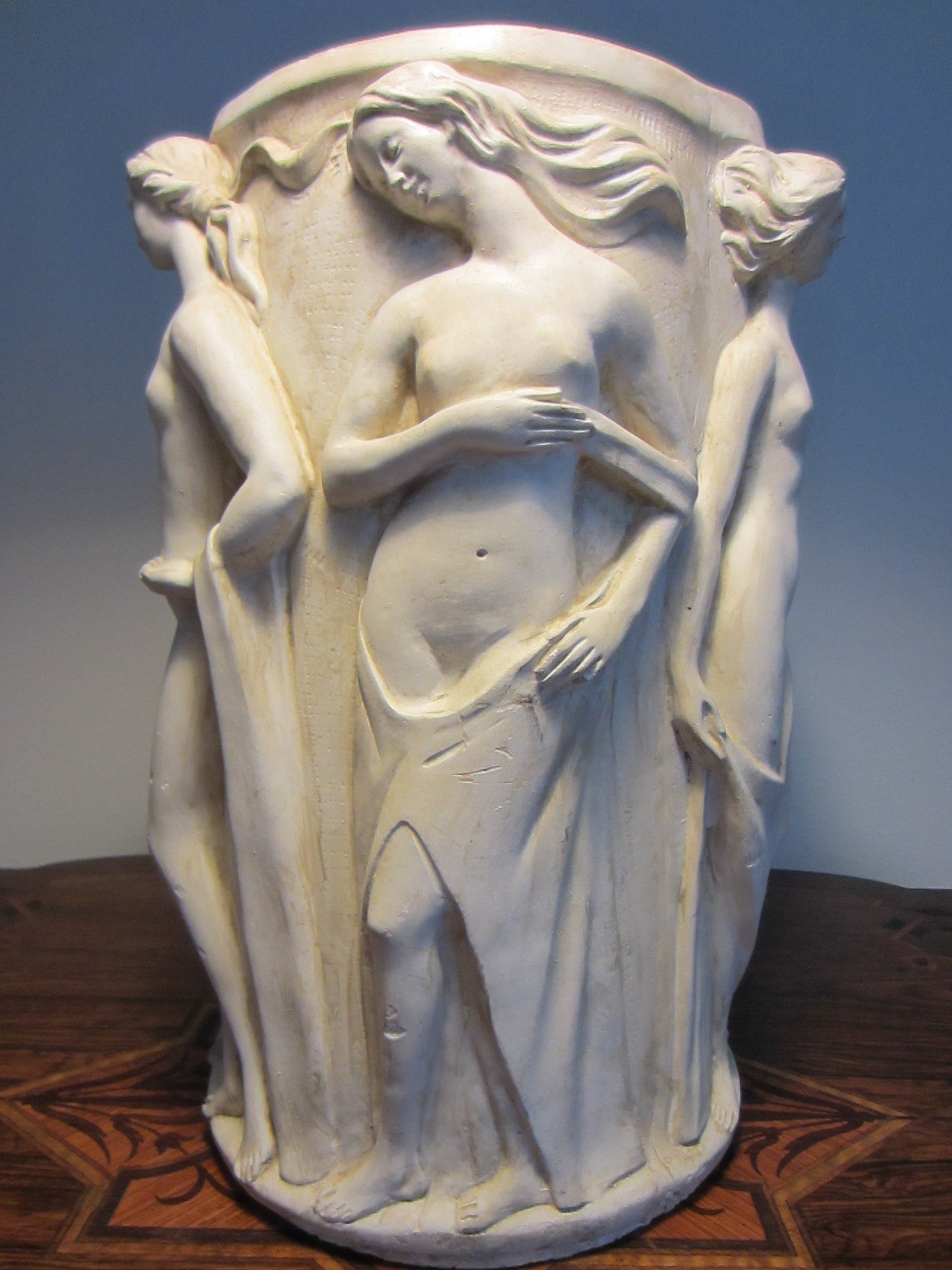 Umbrella Stand Hand Cast Plaster Signed Aphrodite Parian  - Designer Unique Finds 