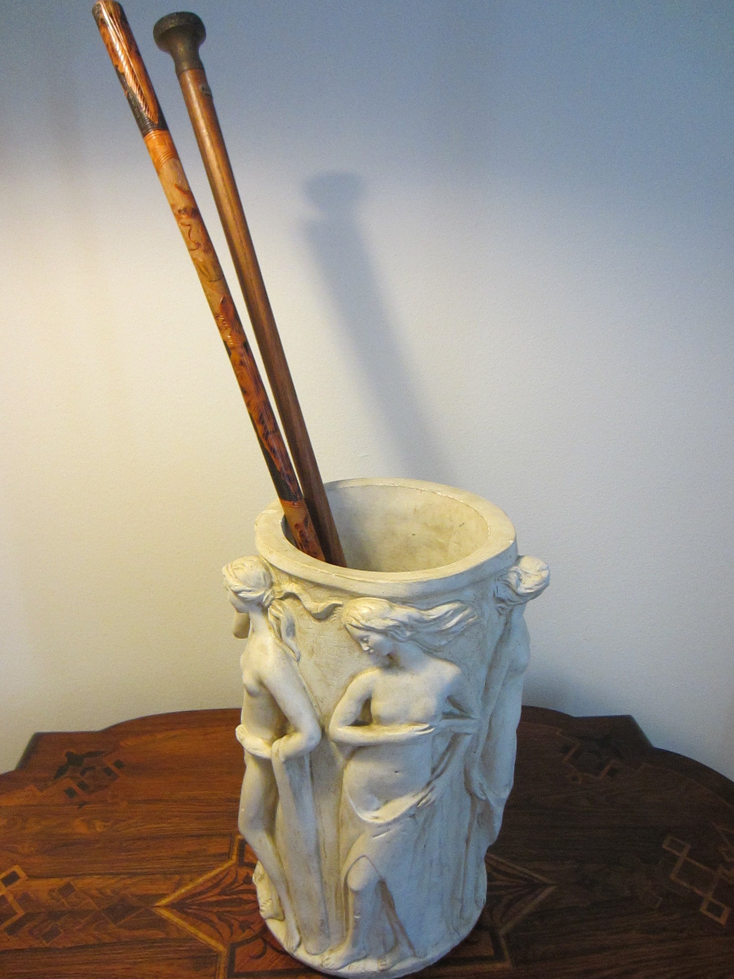 Umbrella Stand Hand Cast Plaster Aphrodite Parian Figures Artist Signed - Designer Unique Finds 