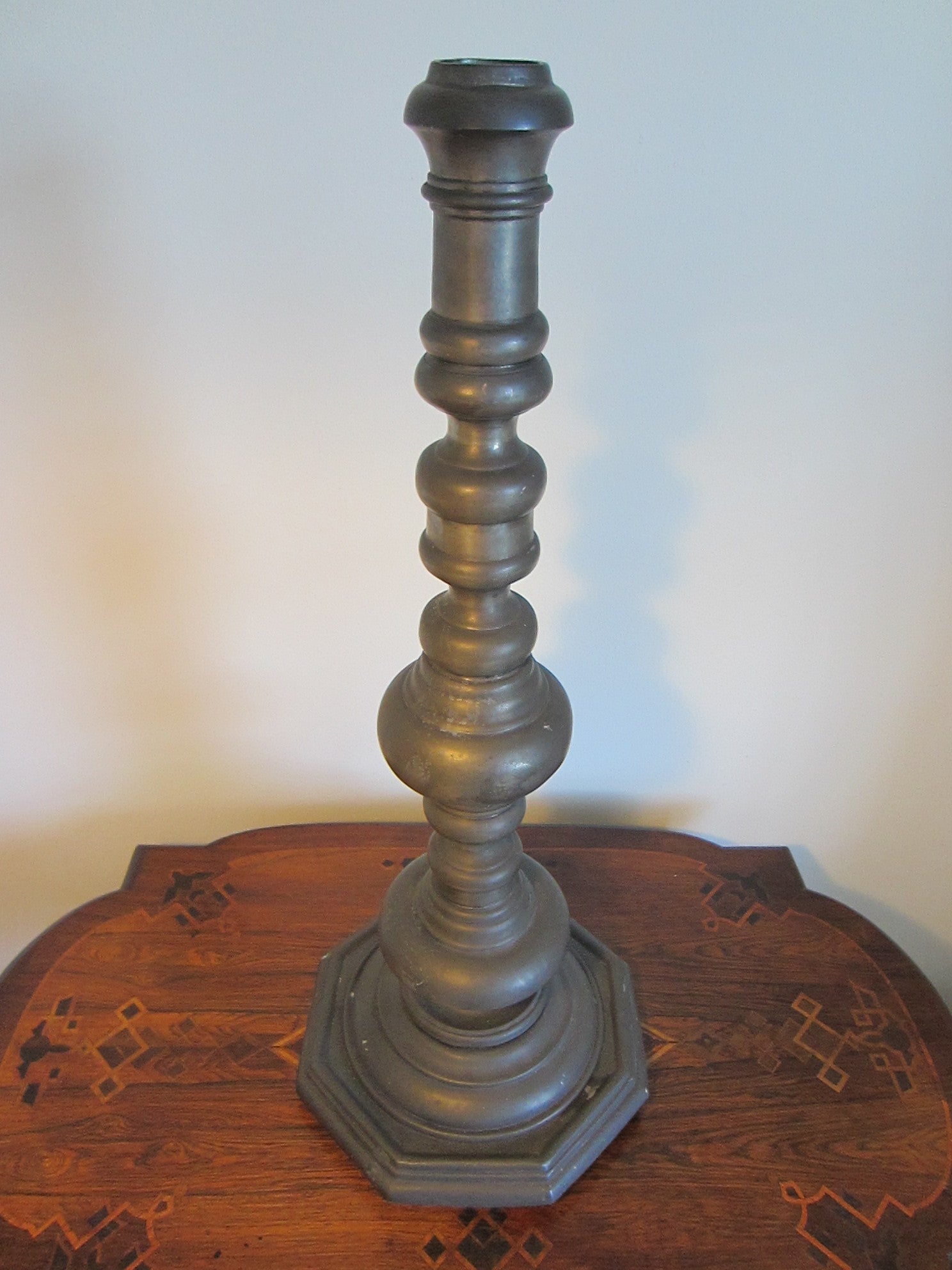 Les Etain De Paris French Monumental Provincal Candle Stand W Hallmarks - Designer Unique Finds 