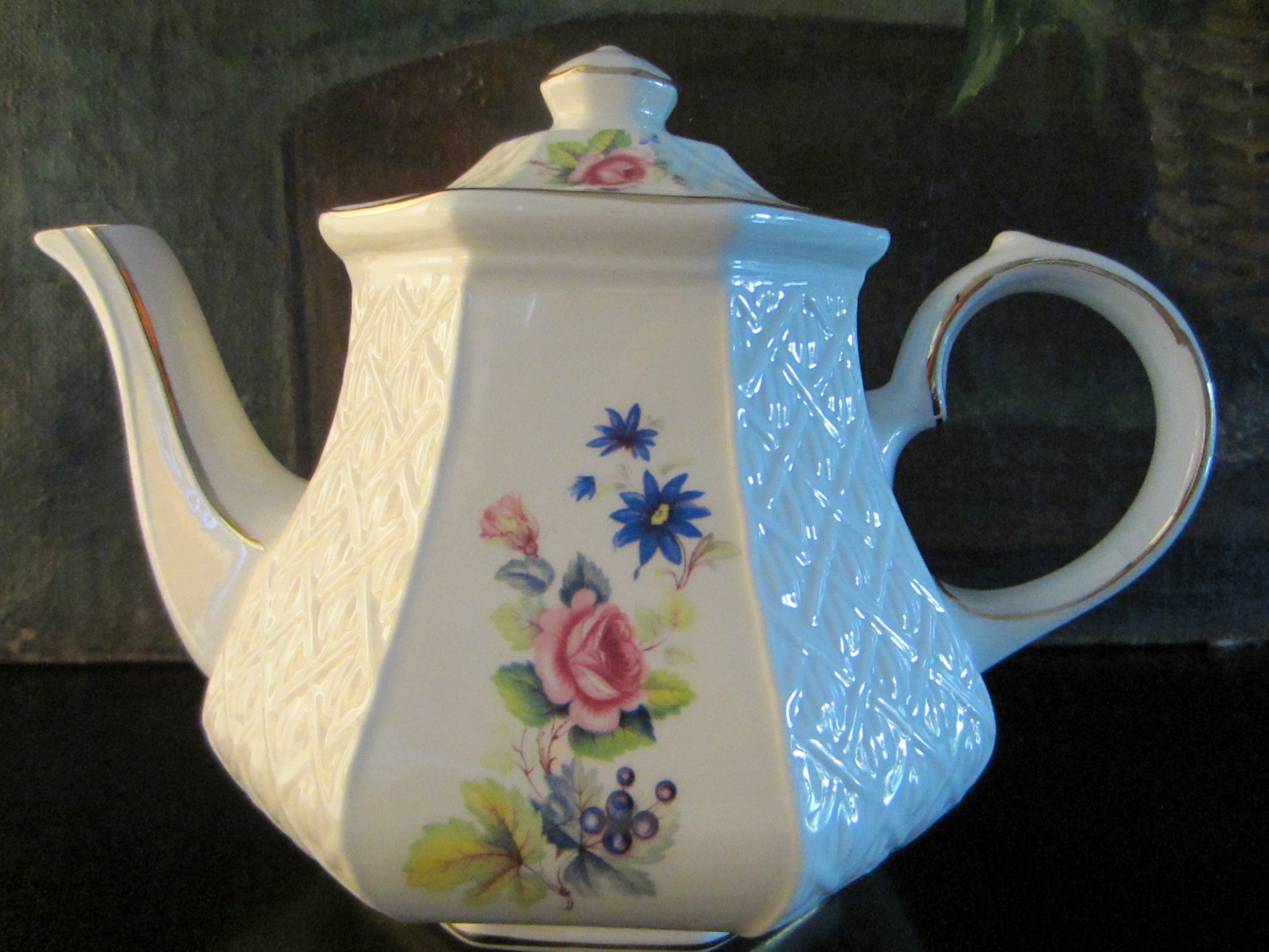 Sadler Windsor England White Porcelain Floral Teapot - Designer Unique Finds 