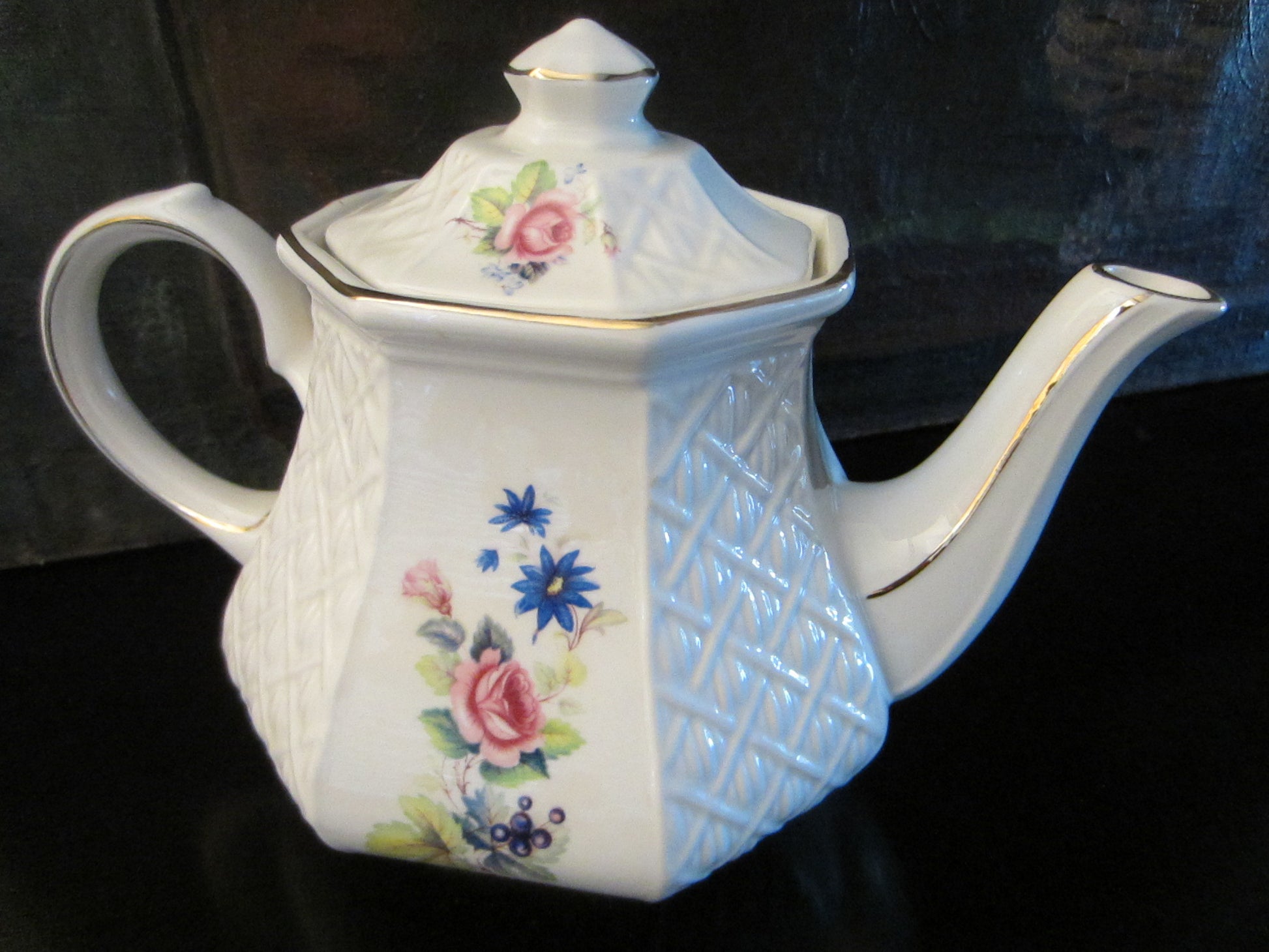 Sadler Windsor England White Porcelain Floral Teapot - Designer Unique Finds 