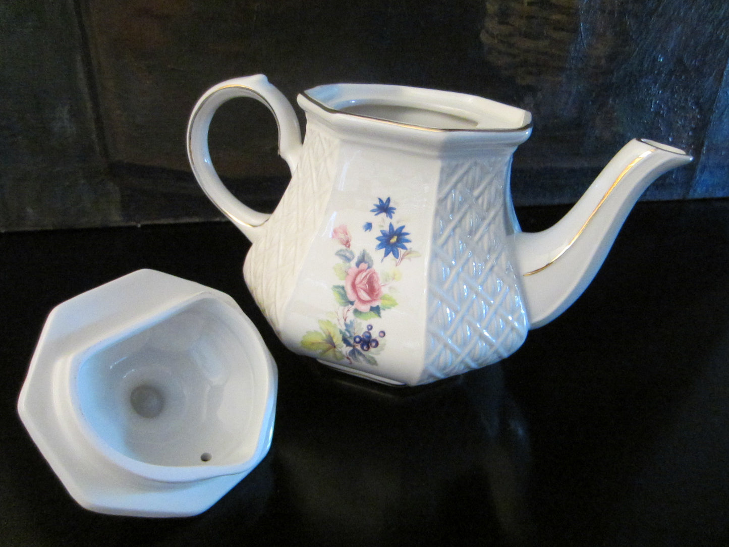 Sadler Windsor England White Porcelain Floral Teapot - Designer Unique Finds 