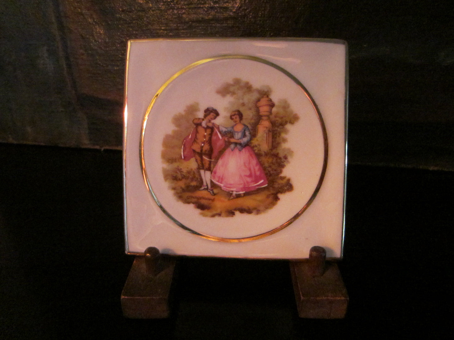 Limoges France Square Romantic Plate Signed Fragonard