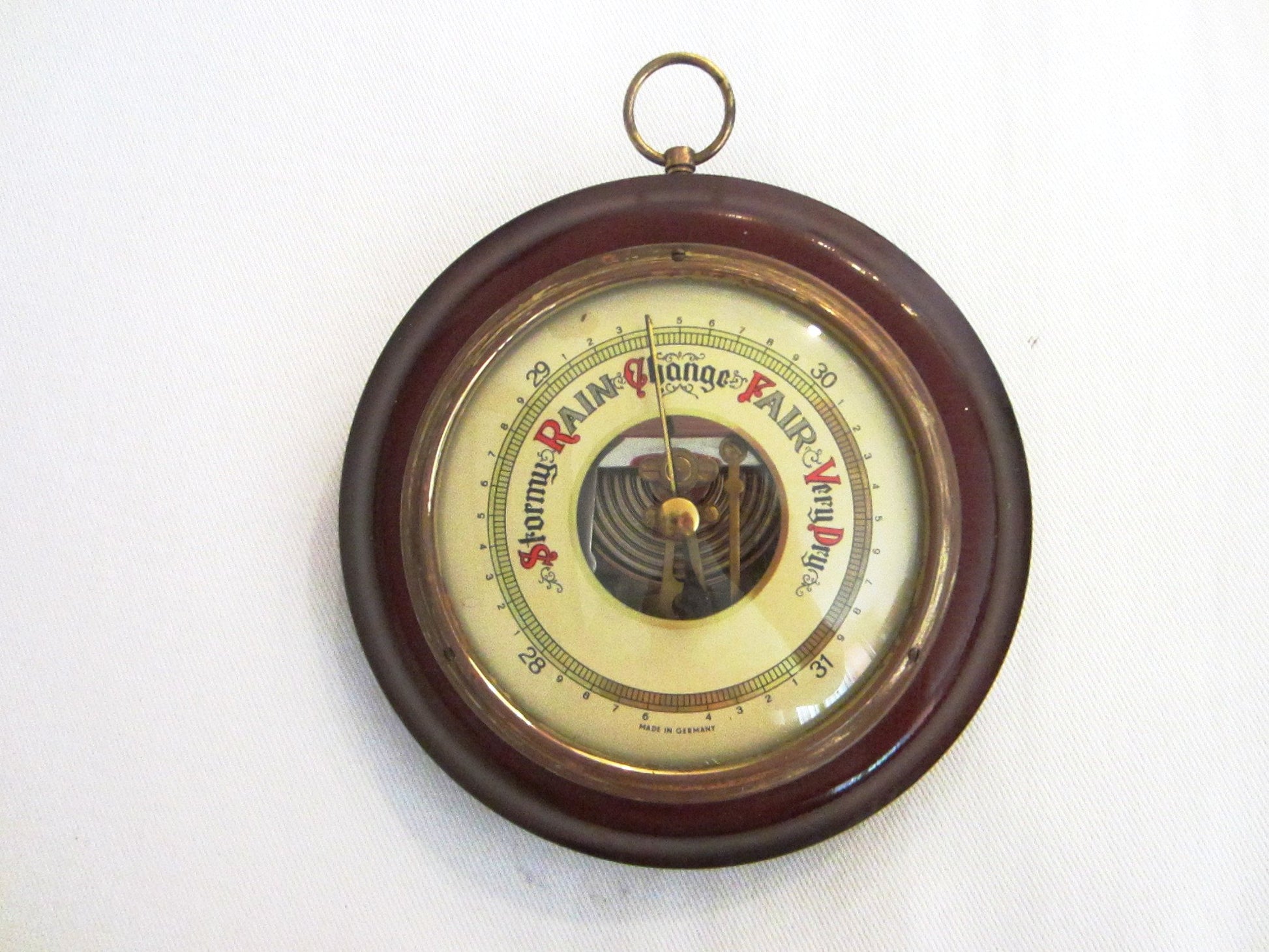 Mahogany Case Wall Barometer Germany Brass Hardware - Designer Unique Finds 