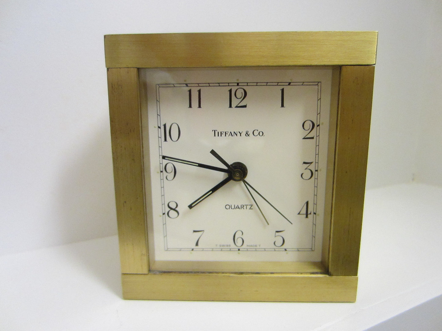 Tiffany & Co Alarm Clock Switzerland Square Brass Quartz - Designer Unique Finds 