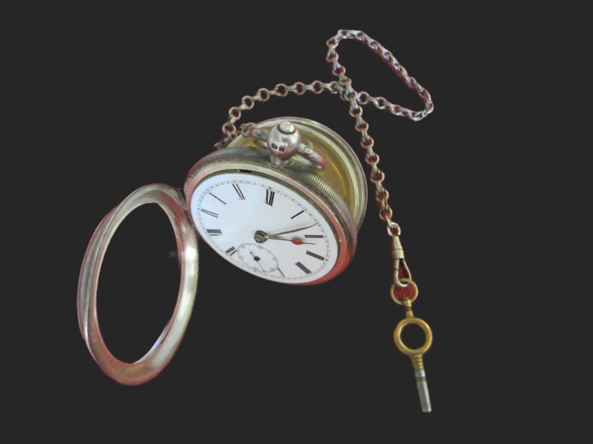 William Ehrhardt Birmingham Antique Silver Pocket Watch With Chain - Designer Unique Finds 