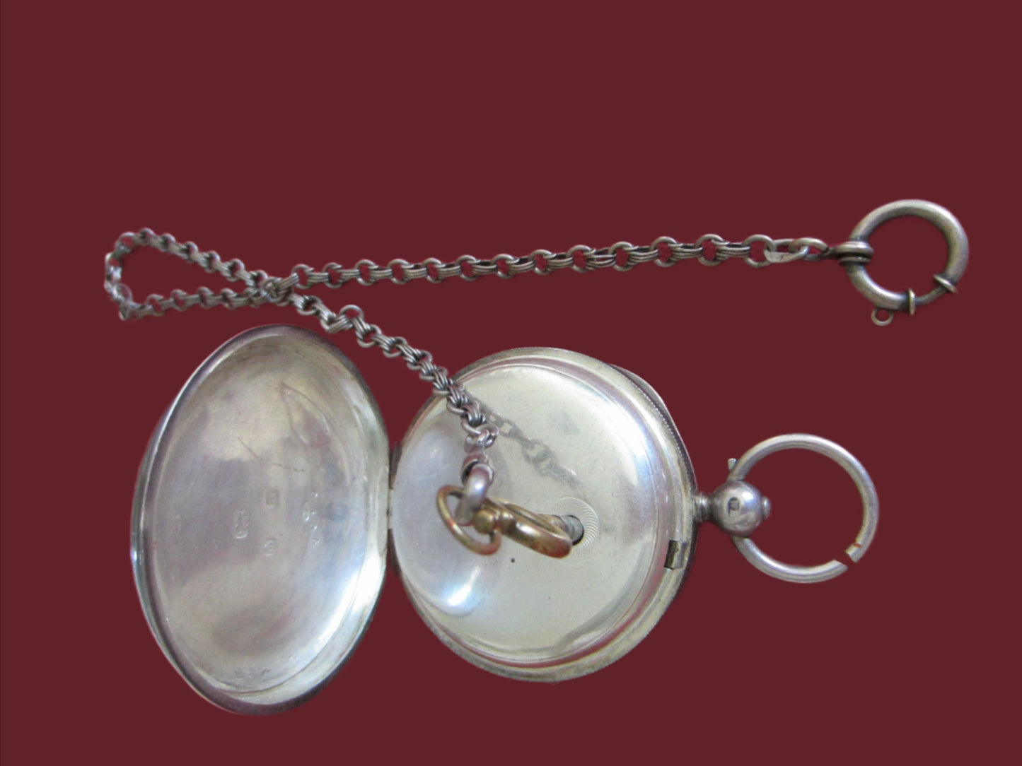 William Ehrhardt Birmingham Antique Silver Pocket Watch With Chain - Designer Unique Finds 