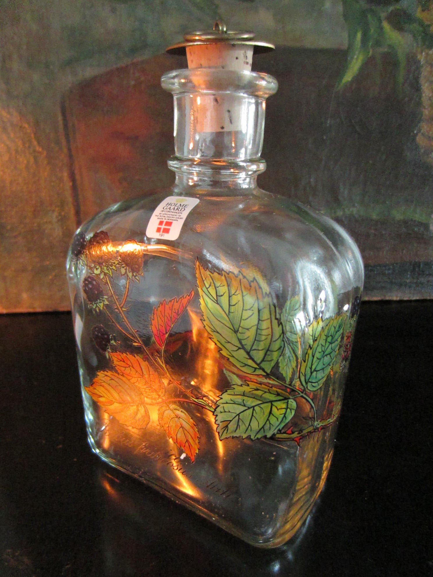 Holm Gaard of Copenhagen Hand Painted Glass Decanter Autumn Leaves - Designer Unique Finds 
 - 3