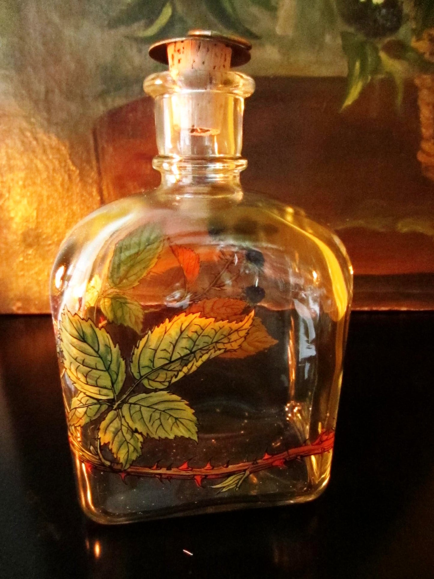 Holm Gaard of Copenhagen Hand Painted Glass Decanter Autumn Leaves - Designer Unique Finds 
 - 1