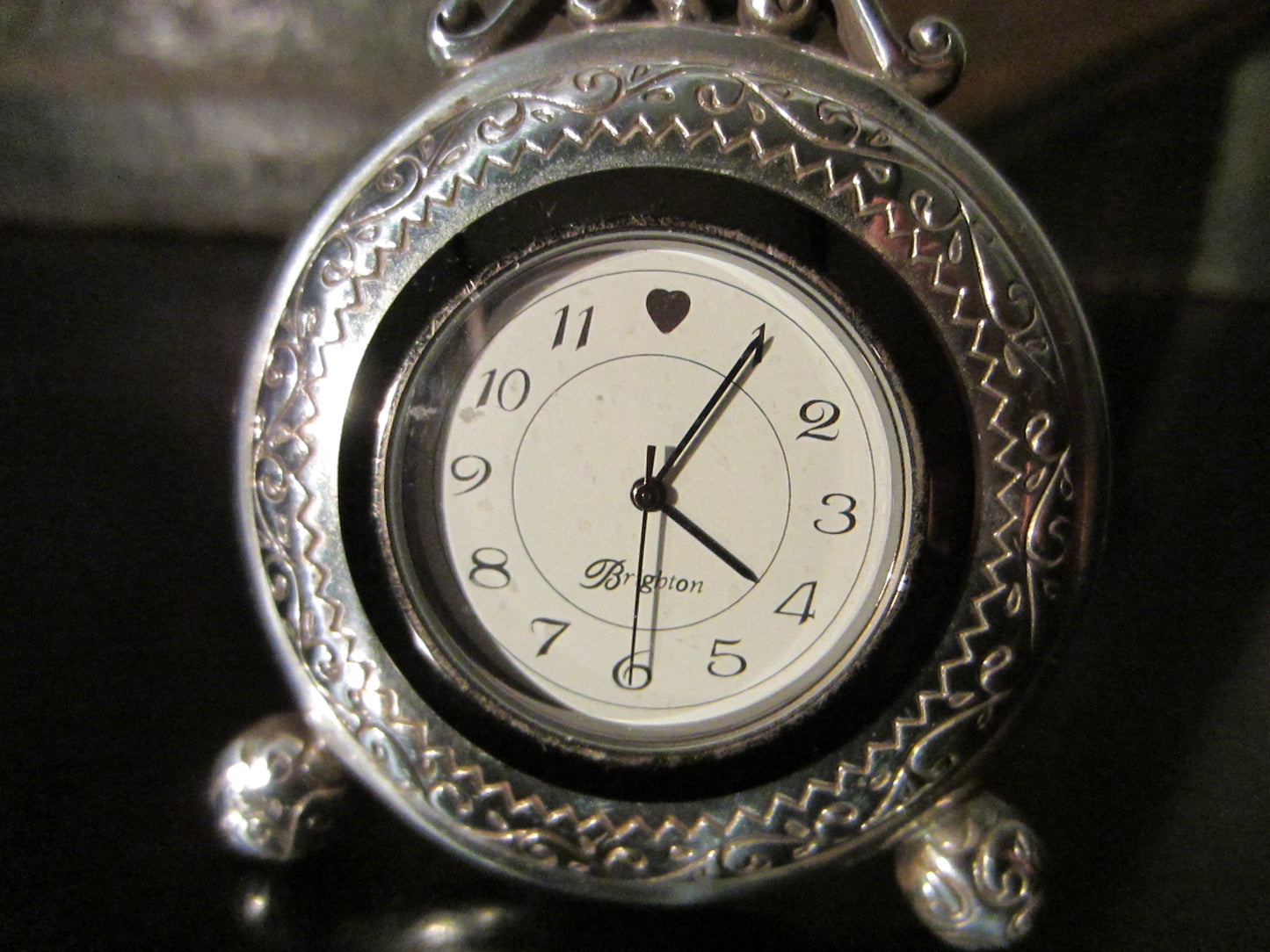 Brighton Miniature Heart Pewter Quartz Desk Clock