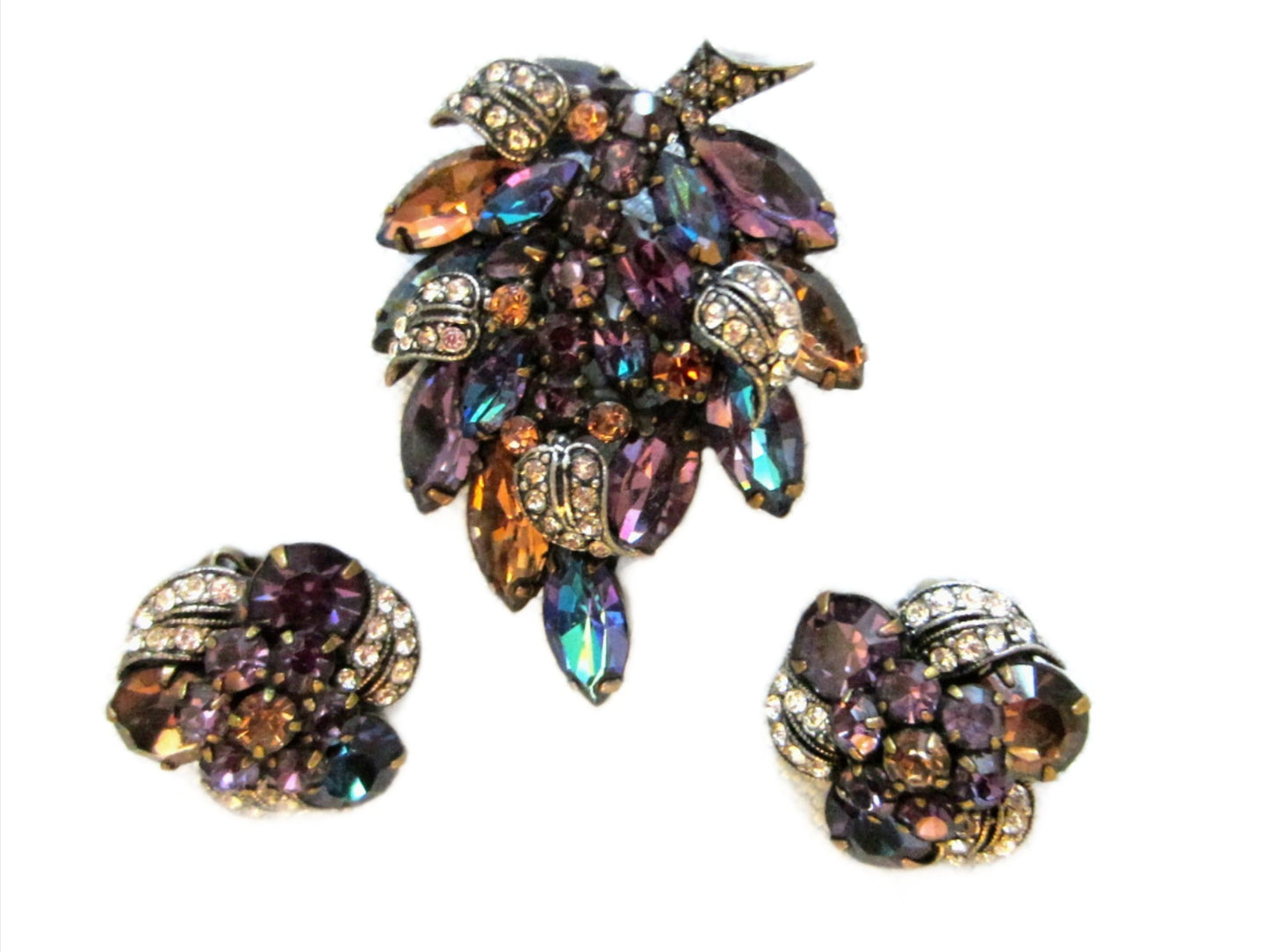 Weiss Aurora Borealis Parure Brooch Earrings Set 