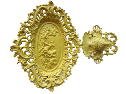 Rococo Style Iron Art Inkwell High Relief Filigree Figurative Tray Set - Designer Unique Finds  - 1